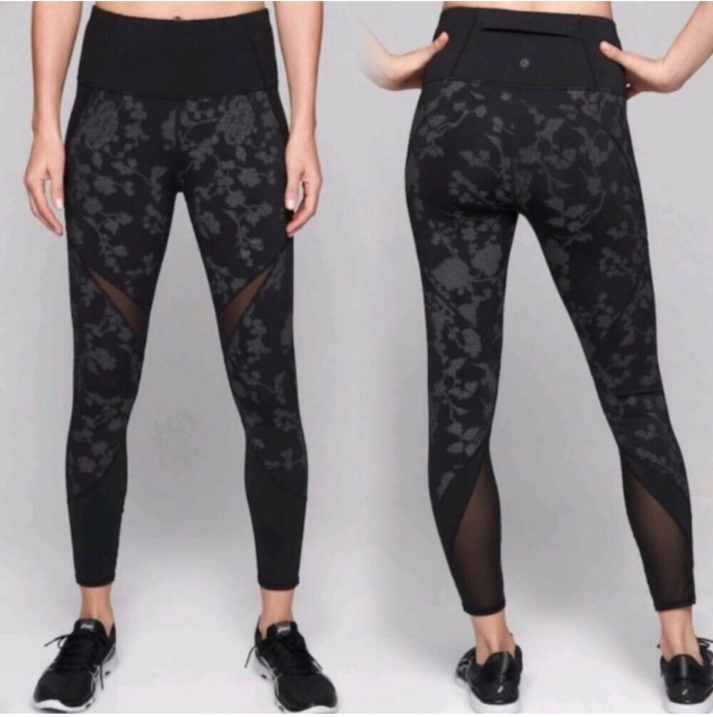 Athleta Leggings Women Small Black Moonlight Precision 7/8 Mesh Running Athletic